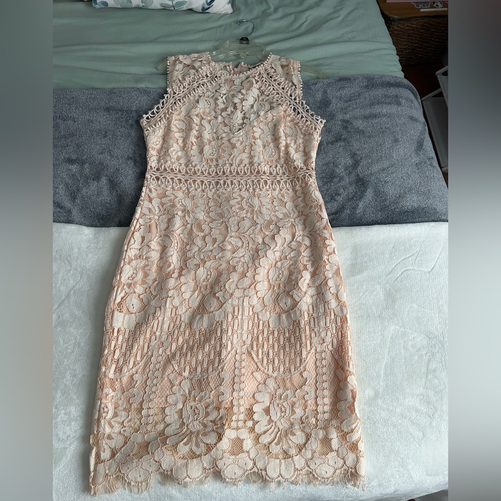 Main Strip Cream Floral Lace Dress